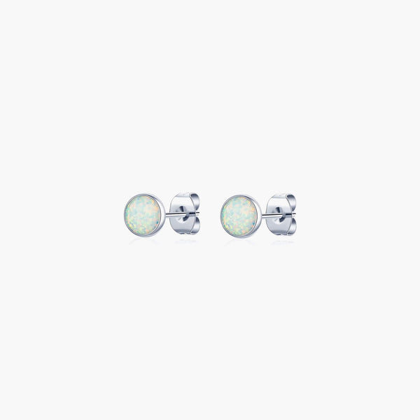 October Birthstone White Opal Stud Earrings