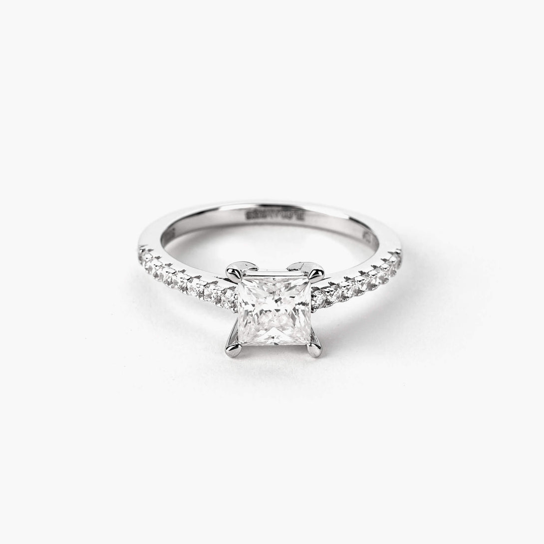 aurora princess cut engagement ring laid