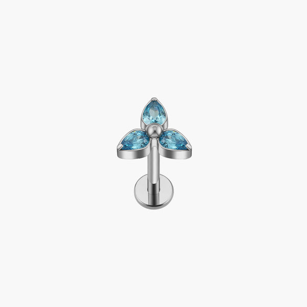 blue threaded stud flat back earring