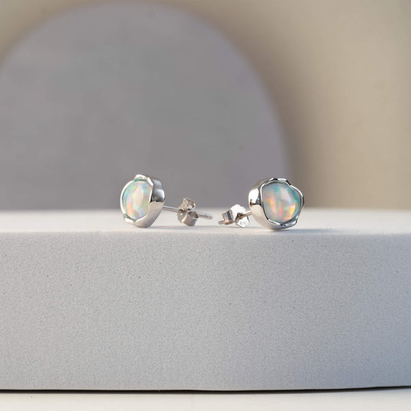 Livia Silver Irregular Opal Stud Earrings