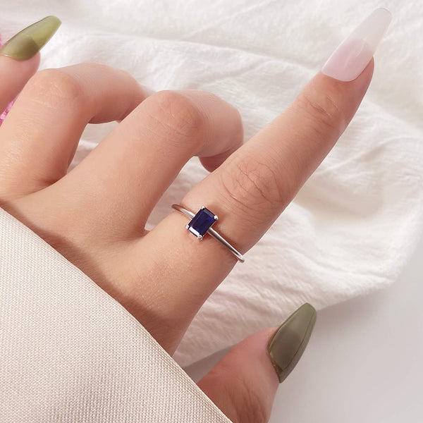 sophia silver blue sapphire baguette ring model