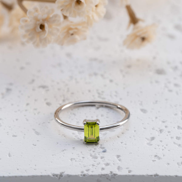 Sophia Silver Peridot Baguette Ring